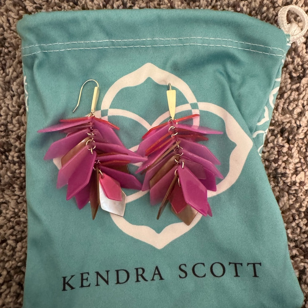 Kendra Scott Pink and Gold Statement Earrings with Fan Design